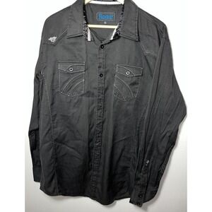 ROAR Mens XL Embroidered Long Sleeve Button‎ Down Black Shirt